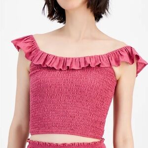 NWT And Now This Women's Ruffle-Neck Smocked Tank Top